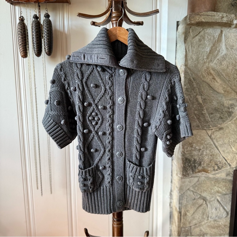 Stella McCartney x GAP Grey Popcorn Knit Half Sleeve Cardigan Sweater